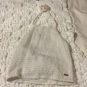 Ruffed fitted halter neck white top